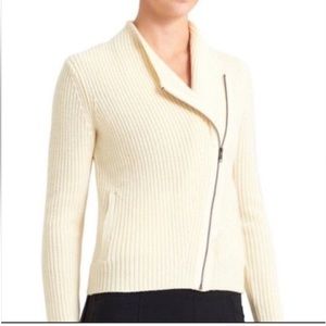 Athleta Women's Asymmetrical Zip Cardigan Sweater Merino Wool Cream Size LARGE